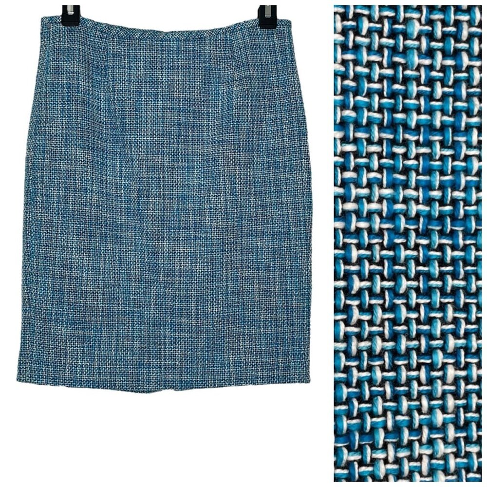 Calvin Klein Petite Skirt Size 2 Blue White Tweed A-Line Lined Womens